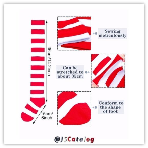 Candy Cane Striped Cotton Thigh-Highs Socks OSFM - Picture 8 of 13